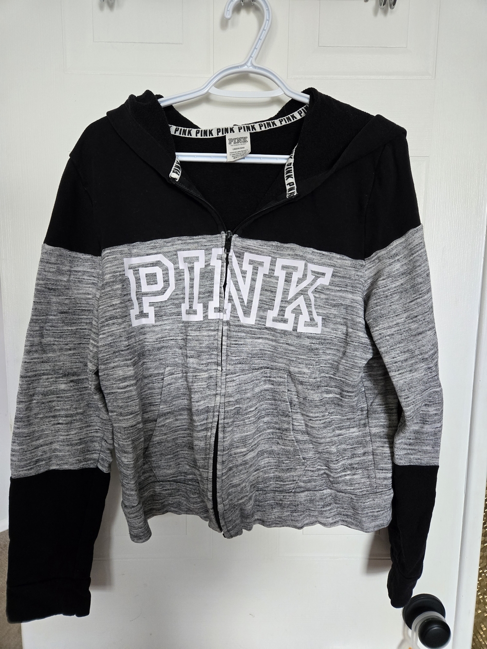 PINK Black & Gray Logo Zip Hoodie